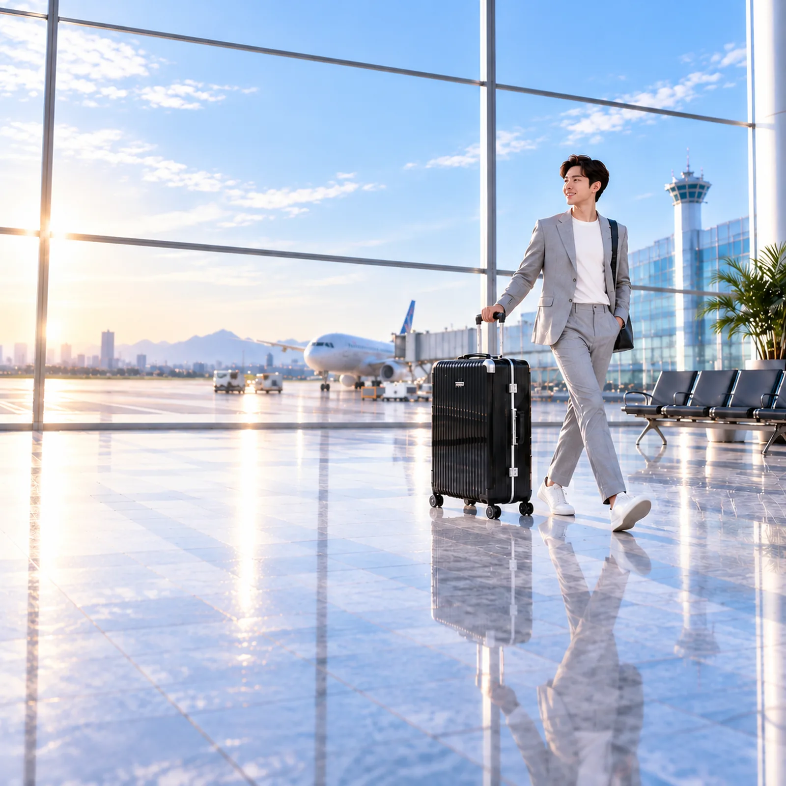Nữ doanh nhân kéo vali TRIP A93 tại sân bay